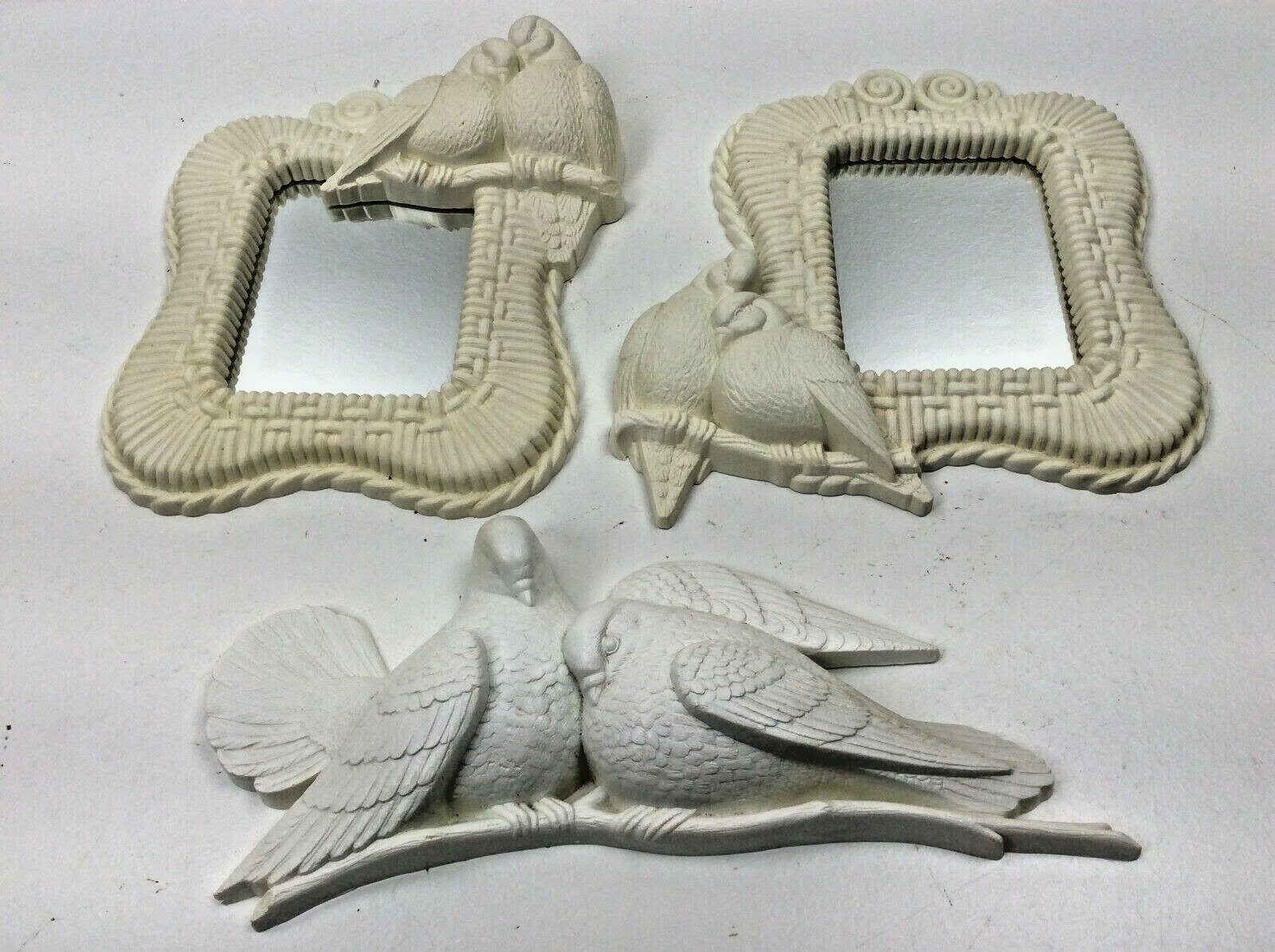 Vintage 1970’s Burwood White Wicker Plastic Doves Mirrors + 2024 Wall Hanging