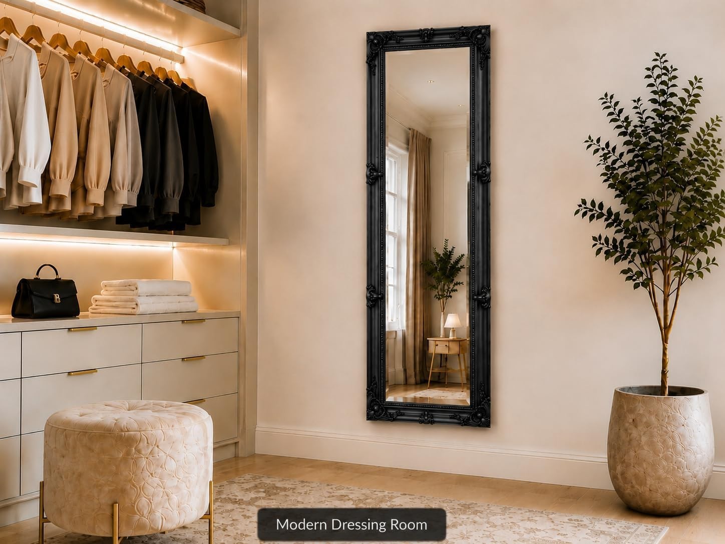 Statement Vintage Black Full Length Wall Mirror | Elegant 142cm x 47cm Design