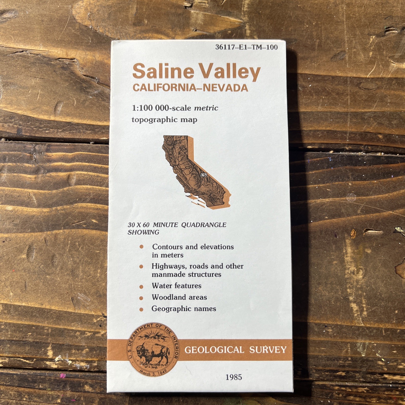 USGS Topographical, Metric Scale 1:100,000, Saline Valley, Calf.-Nevada, 1985