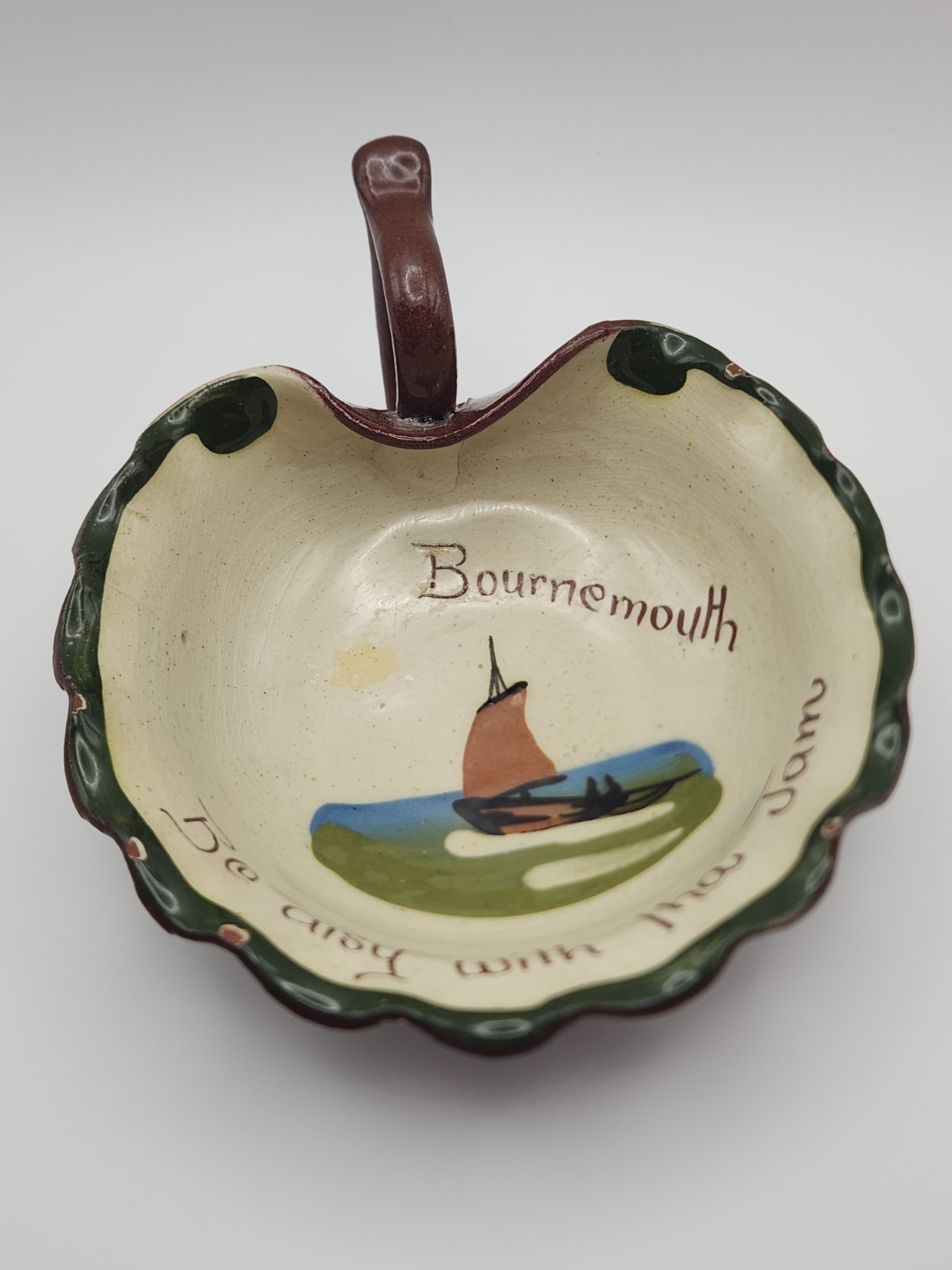 Antique 1930s Torquay Pottery Devon Motto Ware Be Aisy on the Jam Bowl England