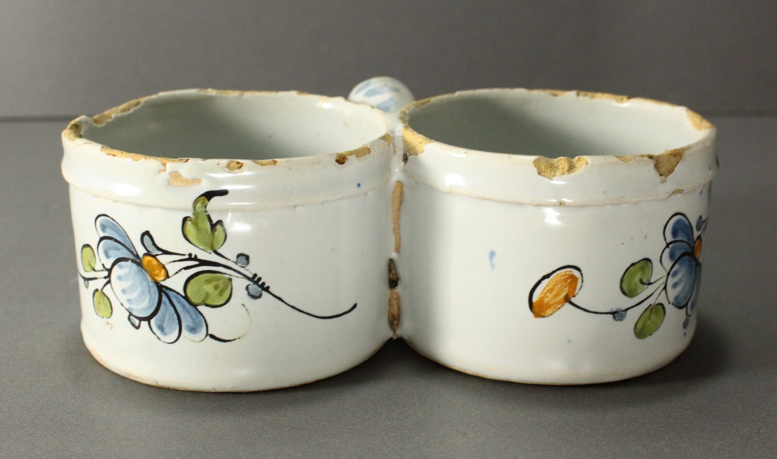 = 18th C. French Faience Oil & Vinegar Double Spice Holders Porte-Huilier # 1