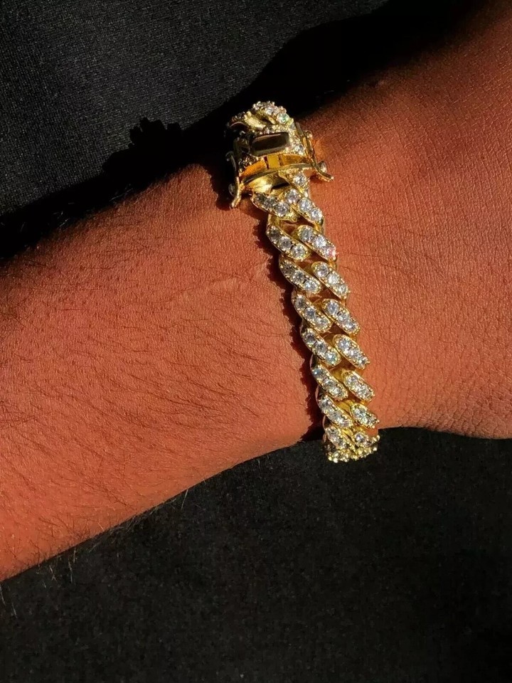 14CT Round Cut Lab Created 14K Yellow Gold Finish Diamond Men’s Cuban Bracelet