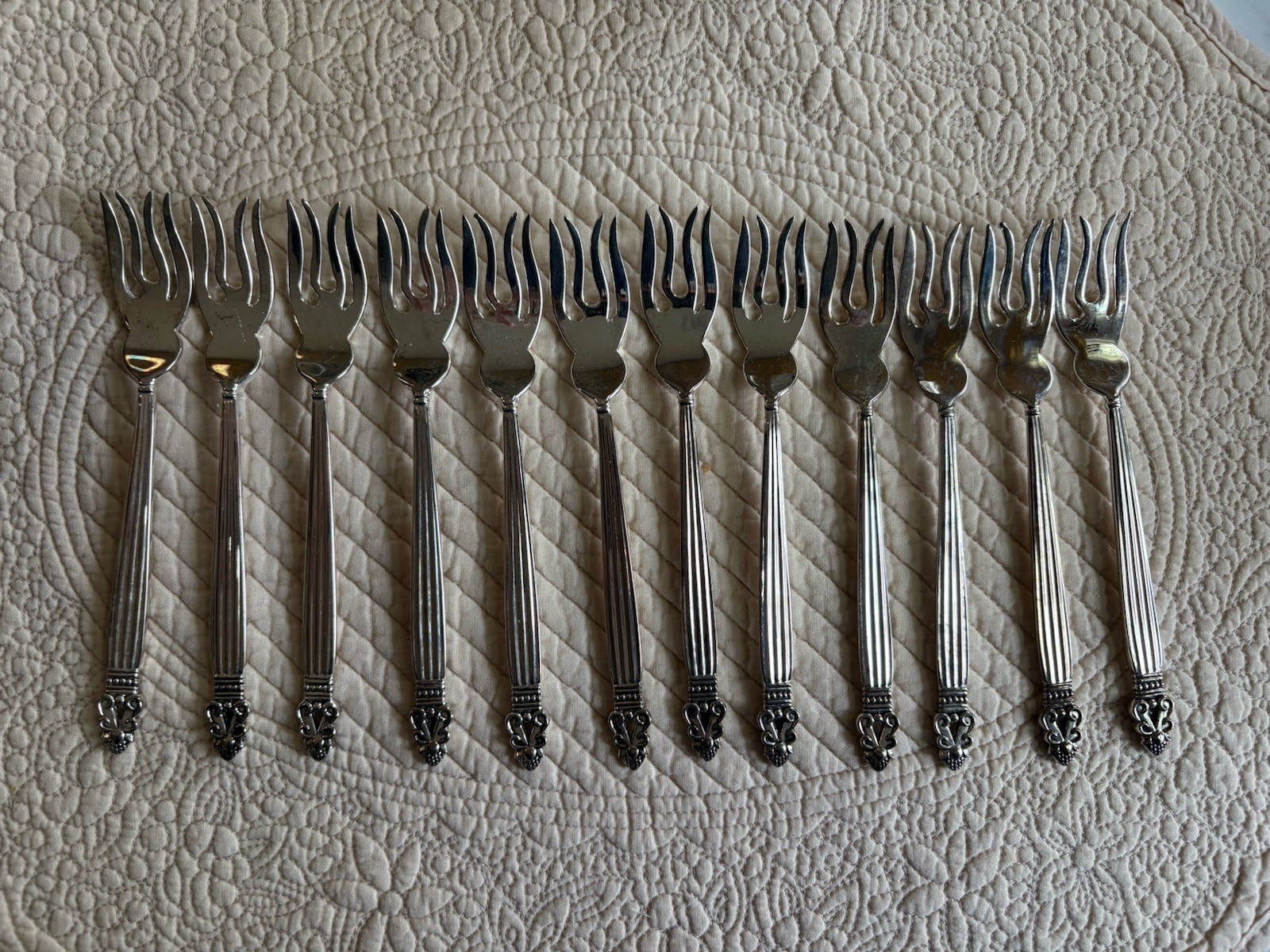 VINTAGE GODINGER OLDE COPENHAGEN SILVERPLATE DESSERT CAKE FORKS (10) EUC
