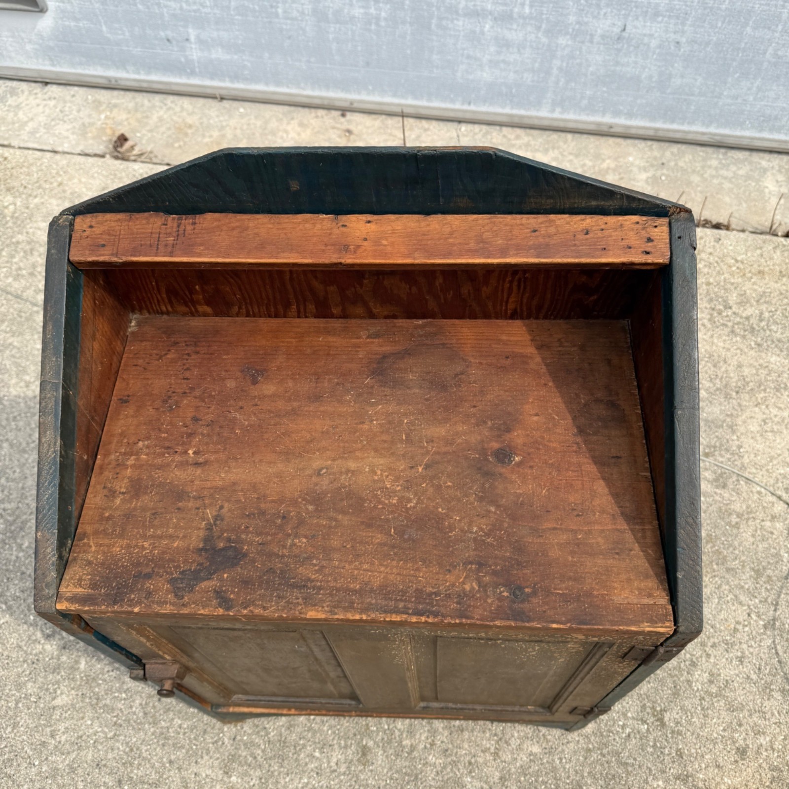 Antique 19th c. Primitive Blue Paint Farmhouse End Bedside Table Cabinet Nightst