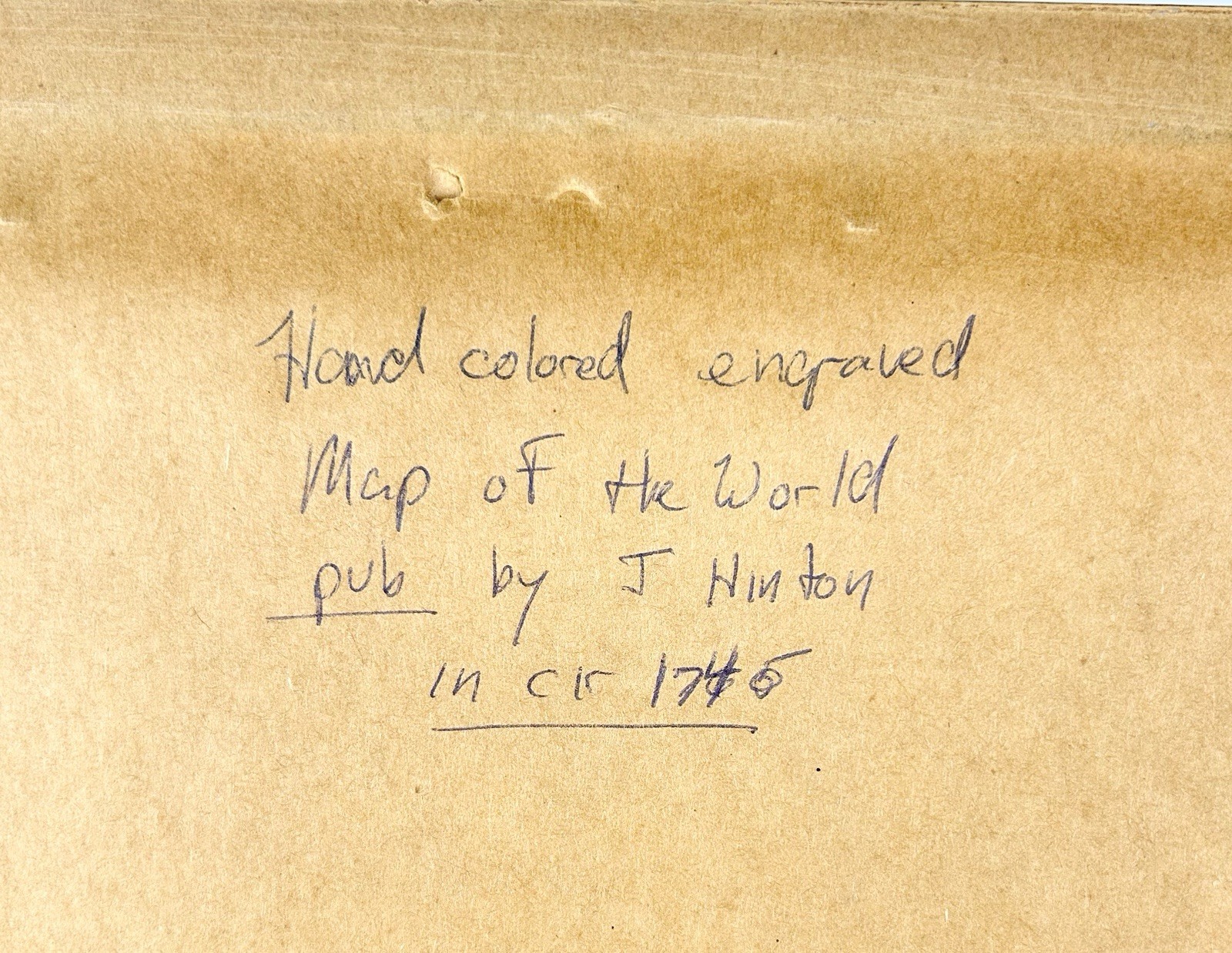 John Hinton Globular Chart Double Hemisphere Hand Colored World Map 1745