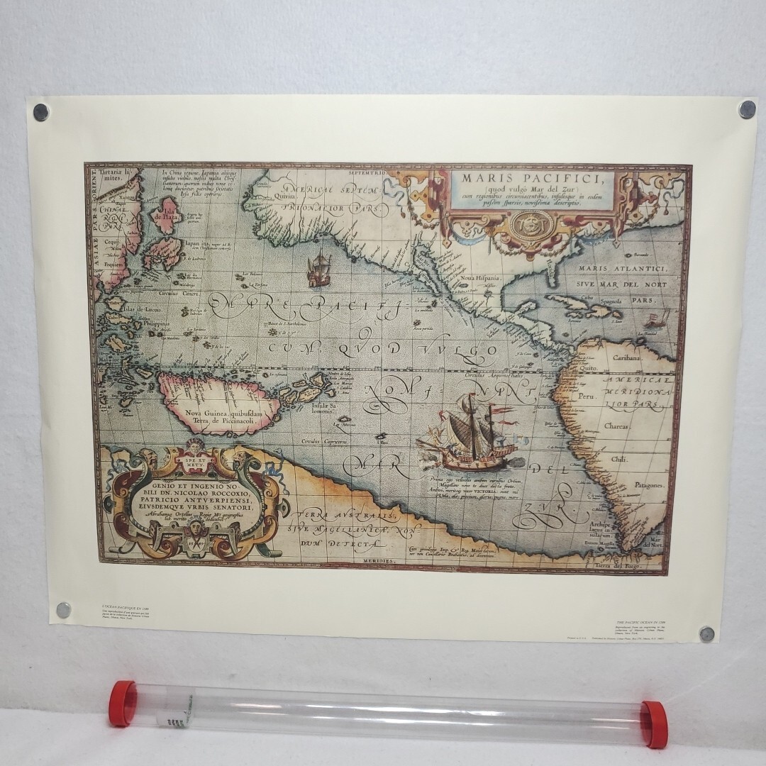 Map of the Pacific Ocean in 1589 Reproduction of Maris Pacifici 17.5 x 23 Inches