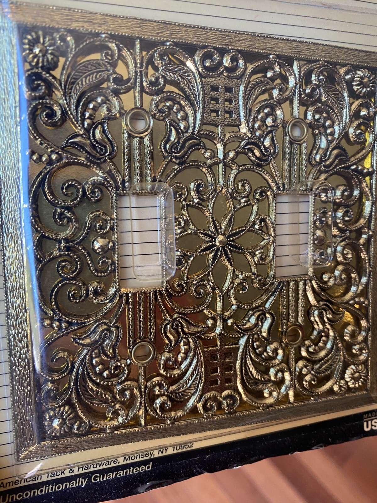 2 Vintage AmerTac Gold Metal Wall Switch Plate Covers Hollywood Regency MCM NEW
