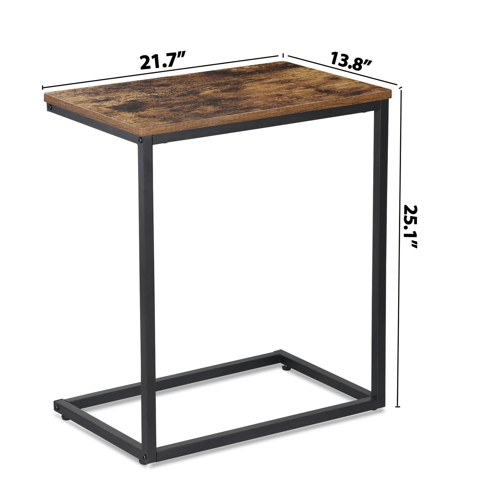 C-Shaped Side Table Couch Sofa End Table for TV Trays Living Room Rustic Brown