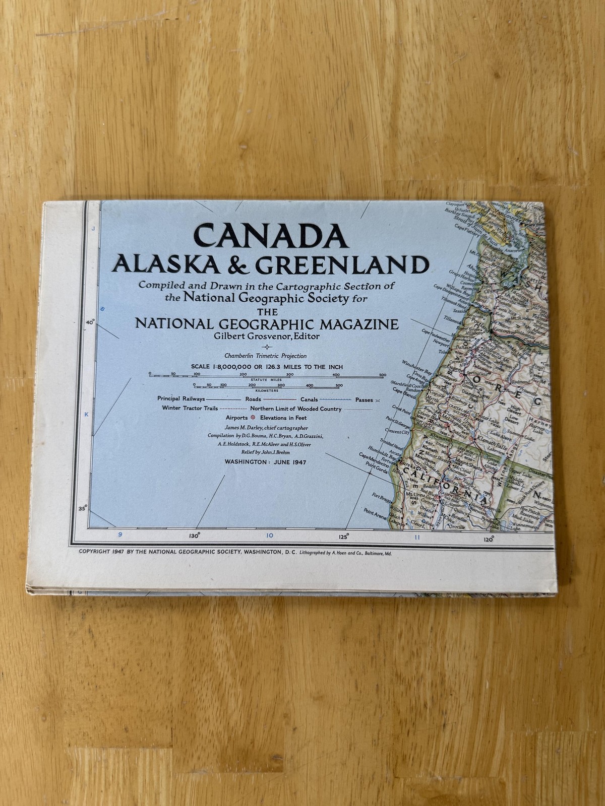 Vintage 1947 National Geographic Canada Alaska & Greenland Color Fold Out Map