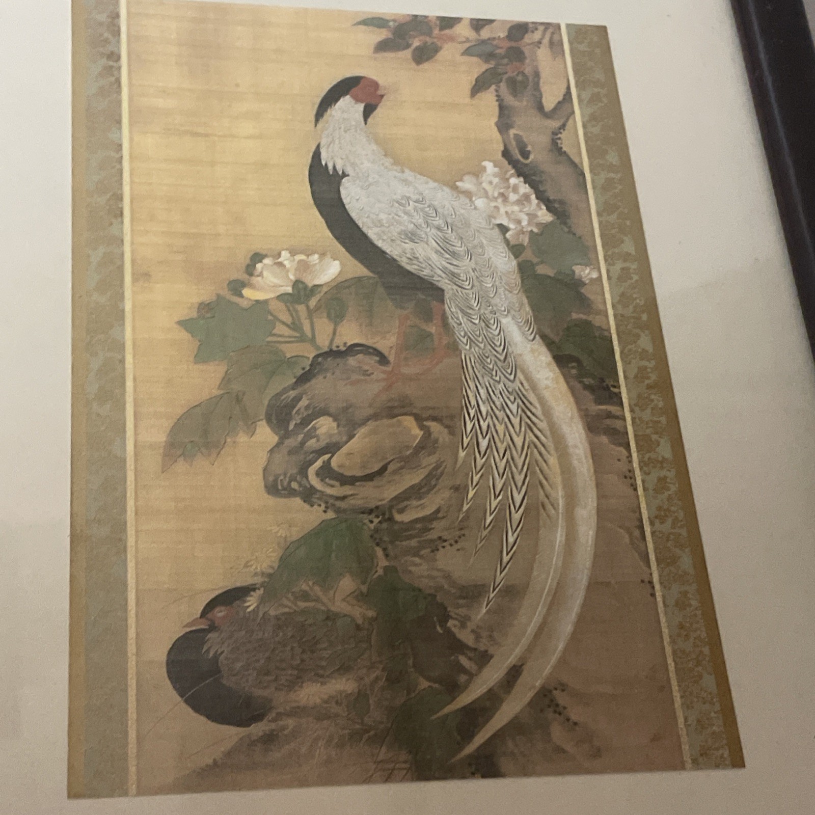 Japanese Woodblock Bird Print “White Peacock Keinen Kacho ? 11” X9”” Framed