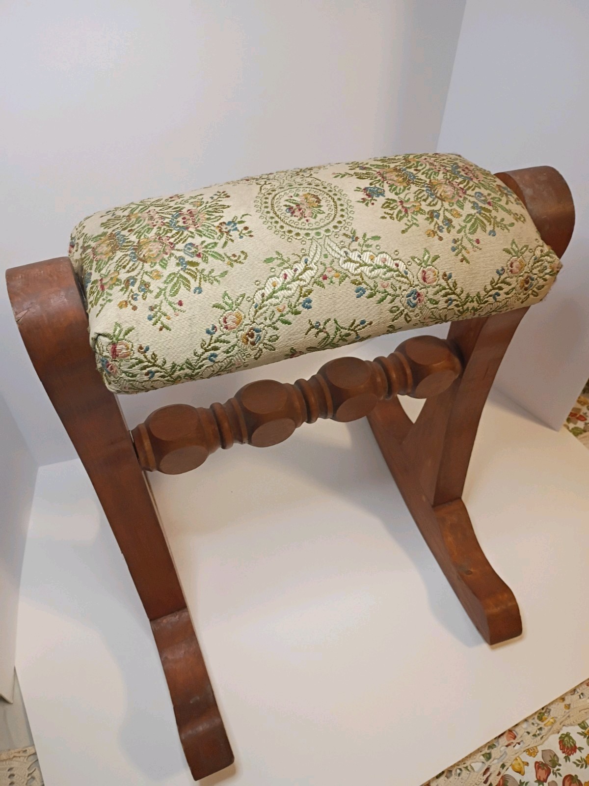 Antique Rocking Foot stool, Needle- Pointed Cushion Pine Wood
