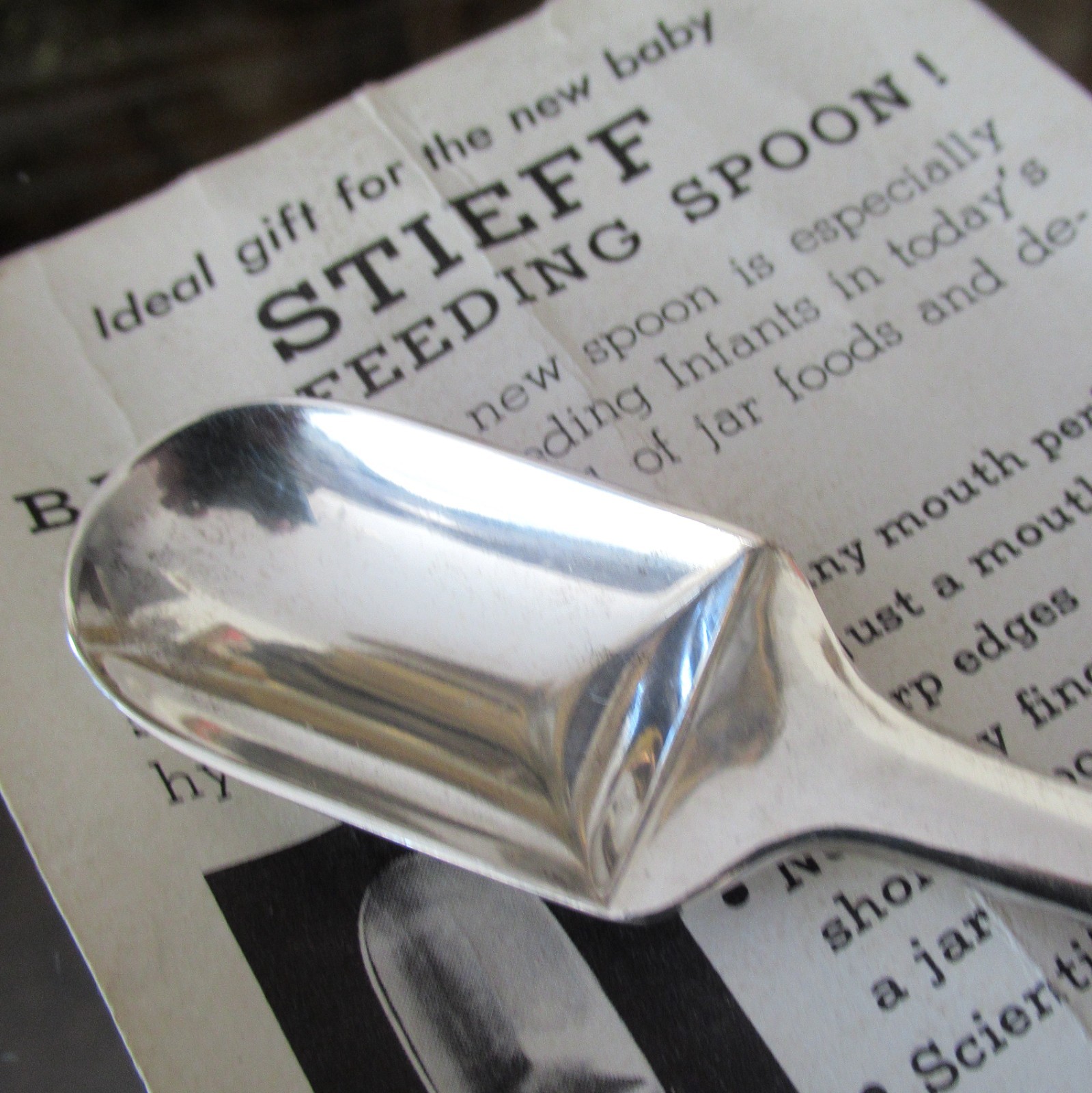 Vintage Stieff Sterling Silver Baby Feeding Spoon & Brochure Infant Medicine 925