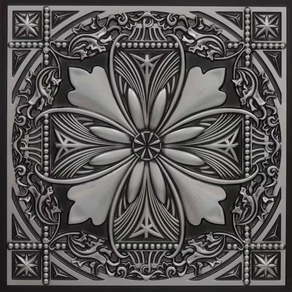Helena Antique Silver 2 Ft. X 2 Ft. PVC Glue-Up or Lay-In Faux Tin Ceiling Tile