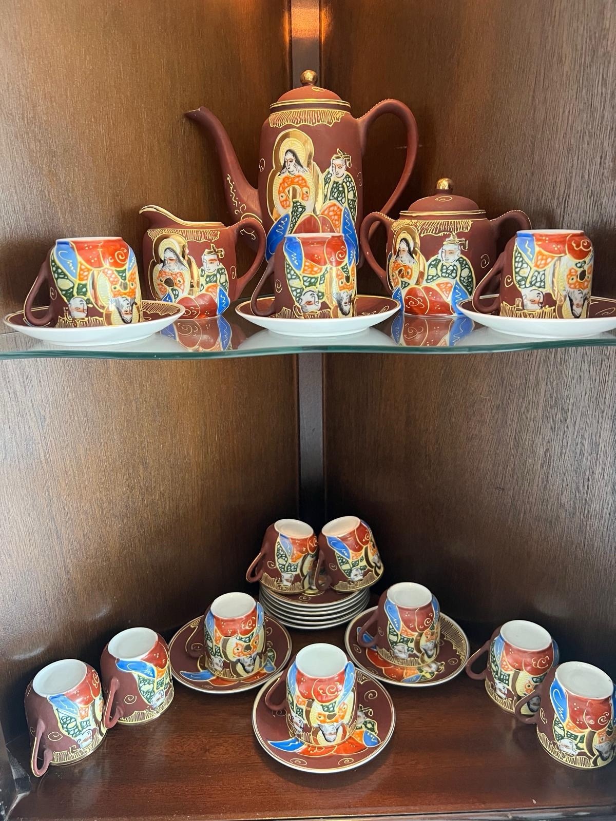 Japanese Fine Painted China Sstsuma Coffee Set Cup Saucer Plate *12