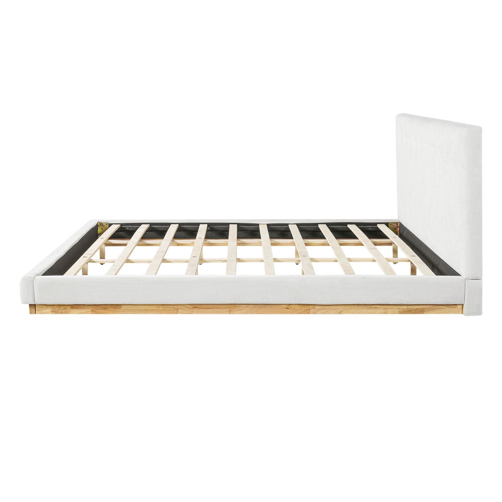 Solid Rubber Wood Platform Bed with Upholstered Headboard, Modern Tufted Design