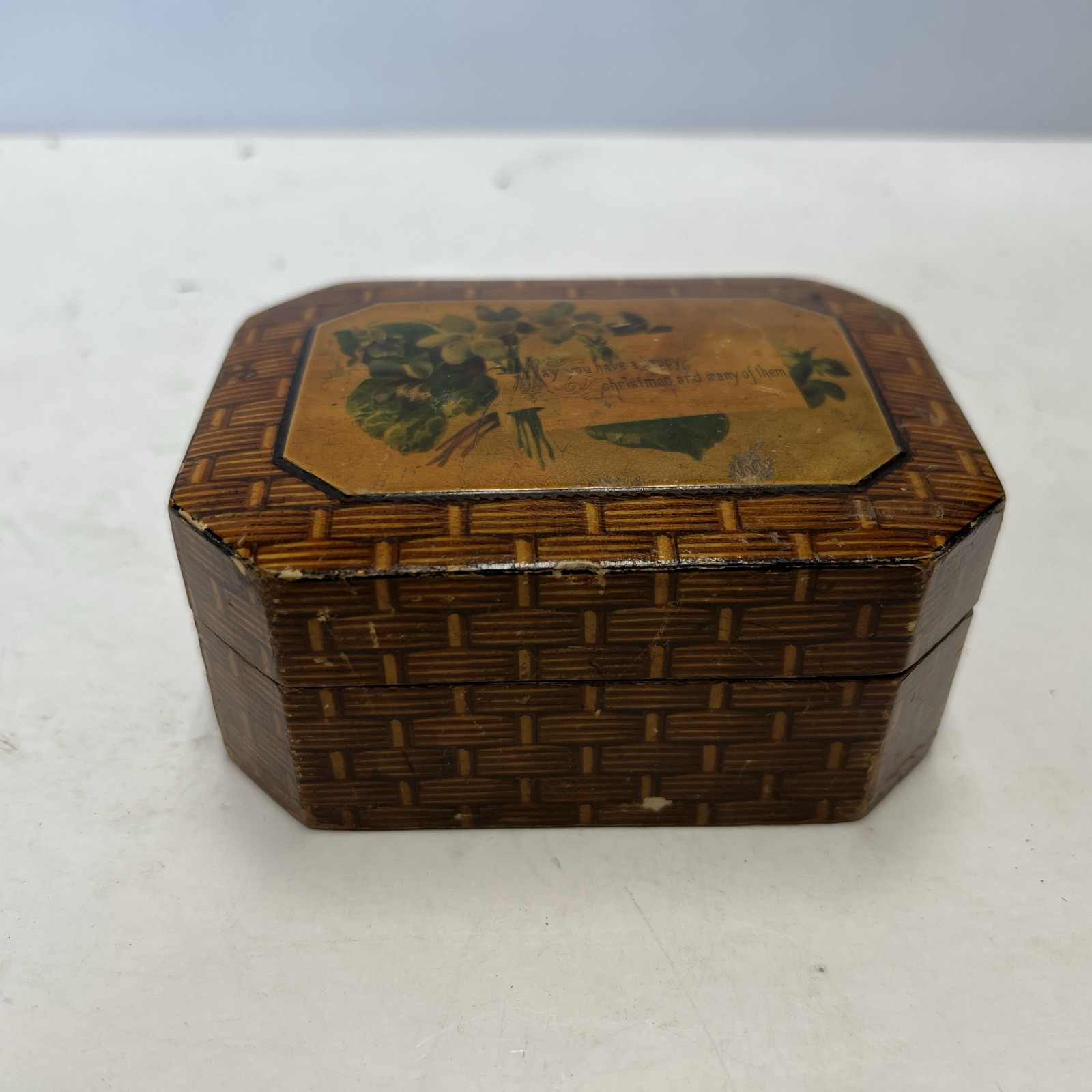 Antique M.E.Q. Spool Box 19th C Mauchline Tartan Ware Thread Box Unique Design