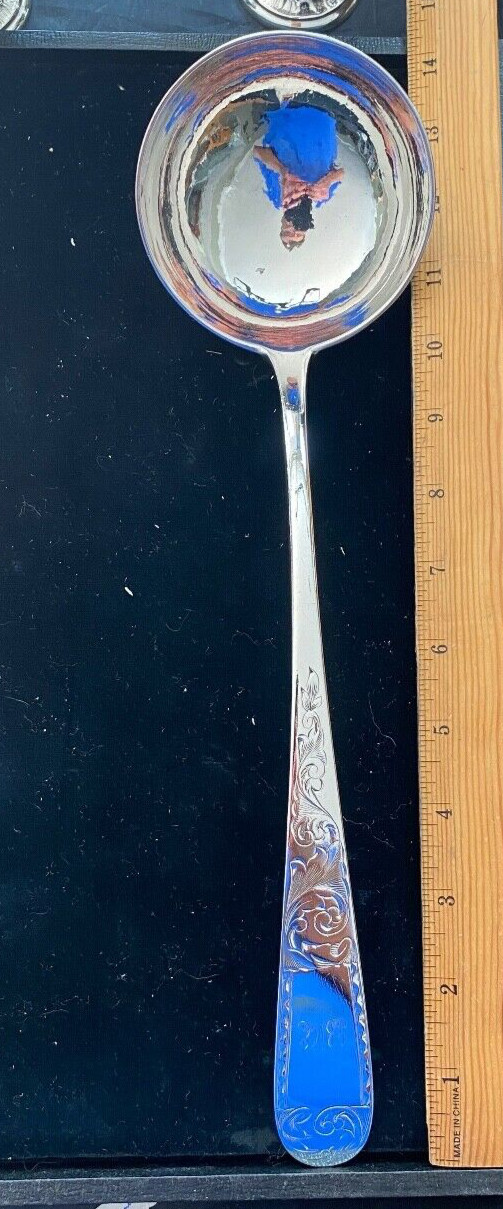 MAYFLOWER BY KIRK EARLY 10.15 14″ SOUP LADLE PRE CIVIL WAR 1840’s COIN. SILVER
