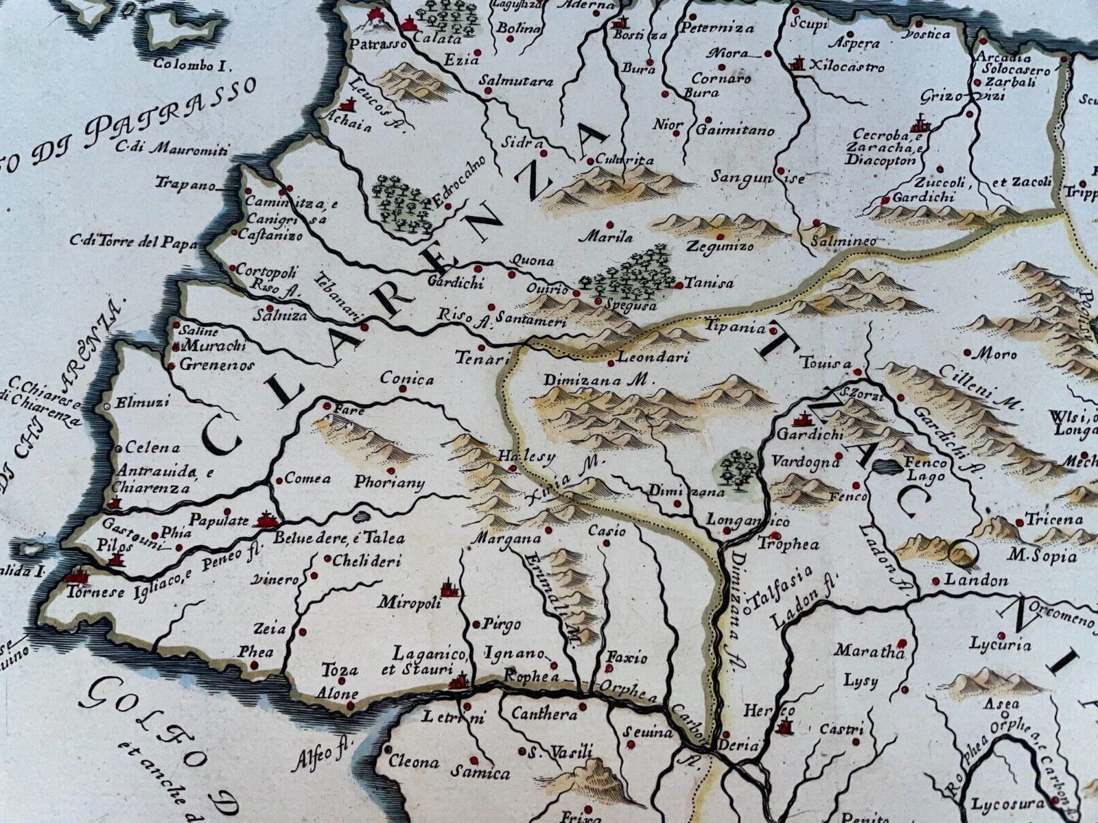 GREECE LA MOREA 1686 VIGNOLA – DE ROSSI LARGE UNUSUAL ANTIQUE MAP 17TH CENTURY