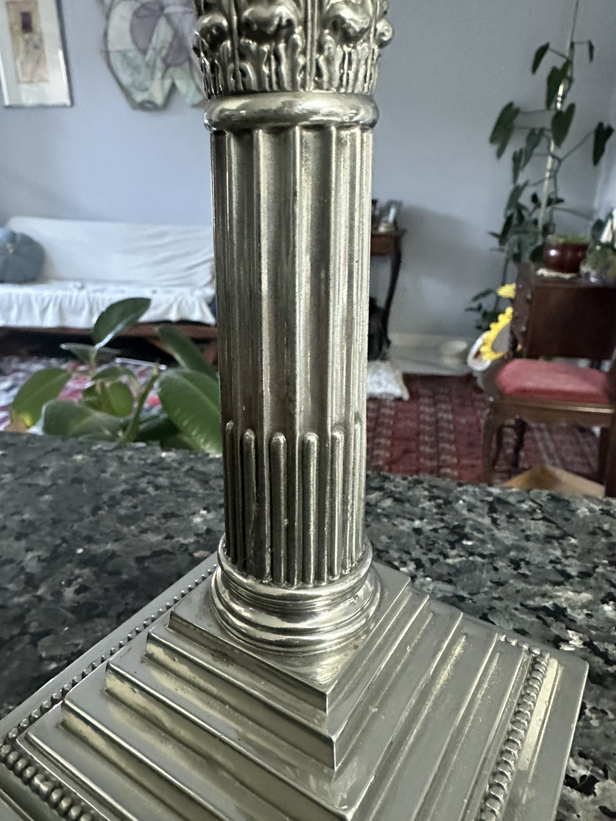 Antique Mermod Jaccard Silver Quadruple Plate Corinthian Column Candle Holder