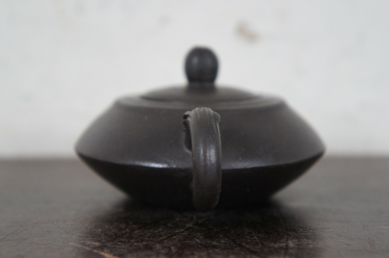 20th Cent. Vintage Chinese Yixing Zisha Small Brown Clay Teapot Bamboo Chinese