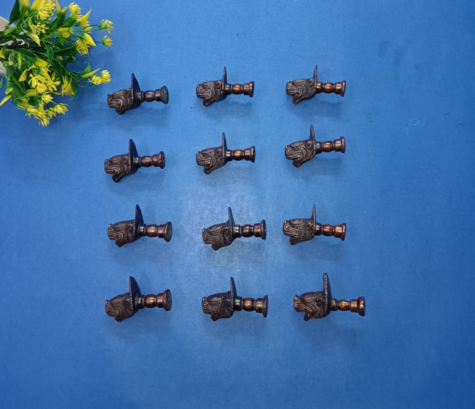 Tibet Lion Head Inspired Dresser Knobs Brass Drawer Pull Set of 12 Pieces GTX