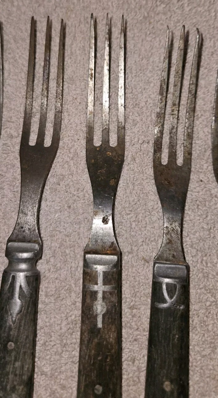Antique Civil War Era Flatware 3 Knives & 8 – 3 Tine Forks Primitive