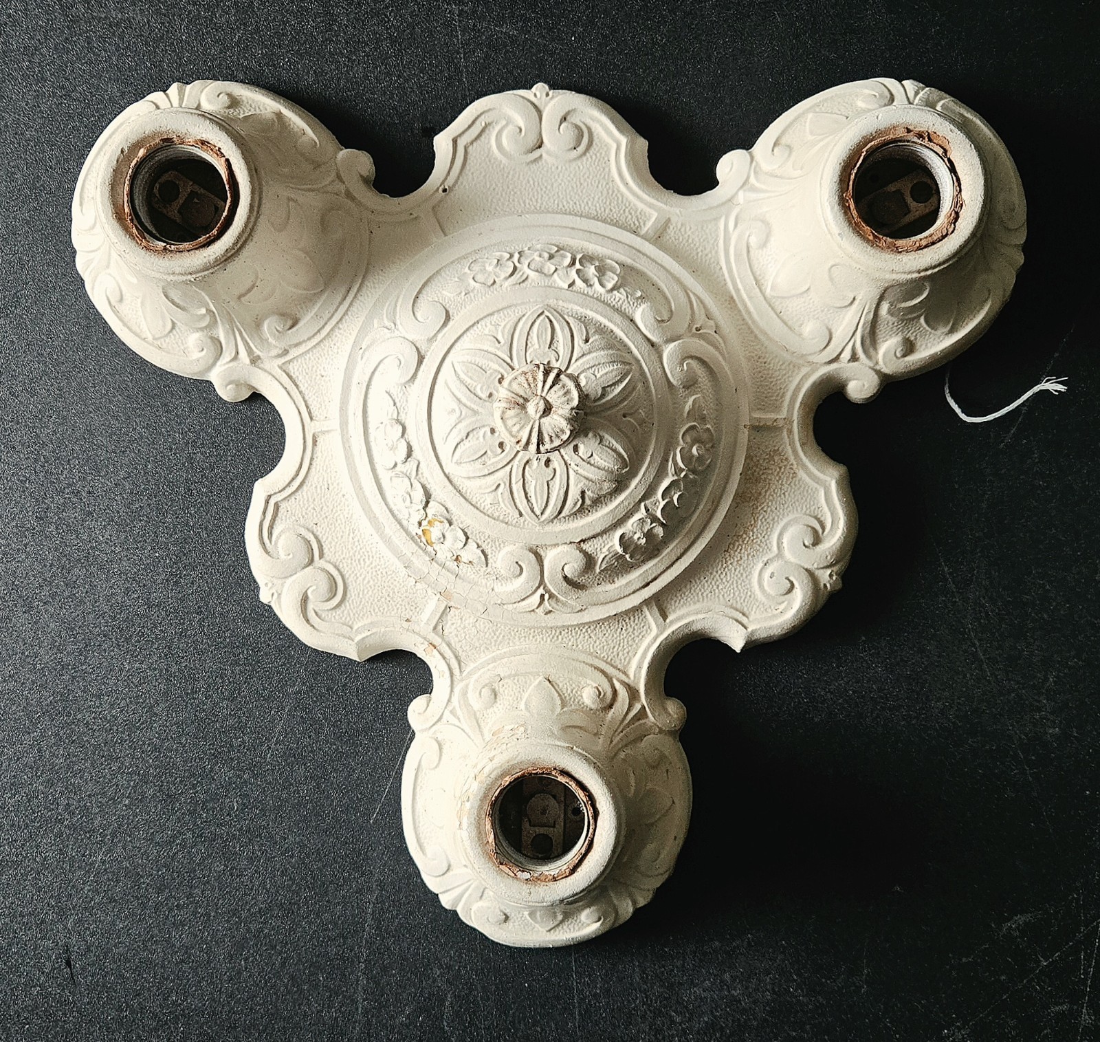 Antique Painted Plaster/Alabaster? 3 Light Flush Mount Ceiling Fixture