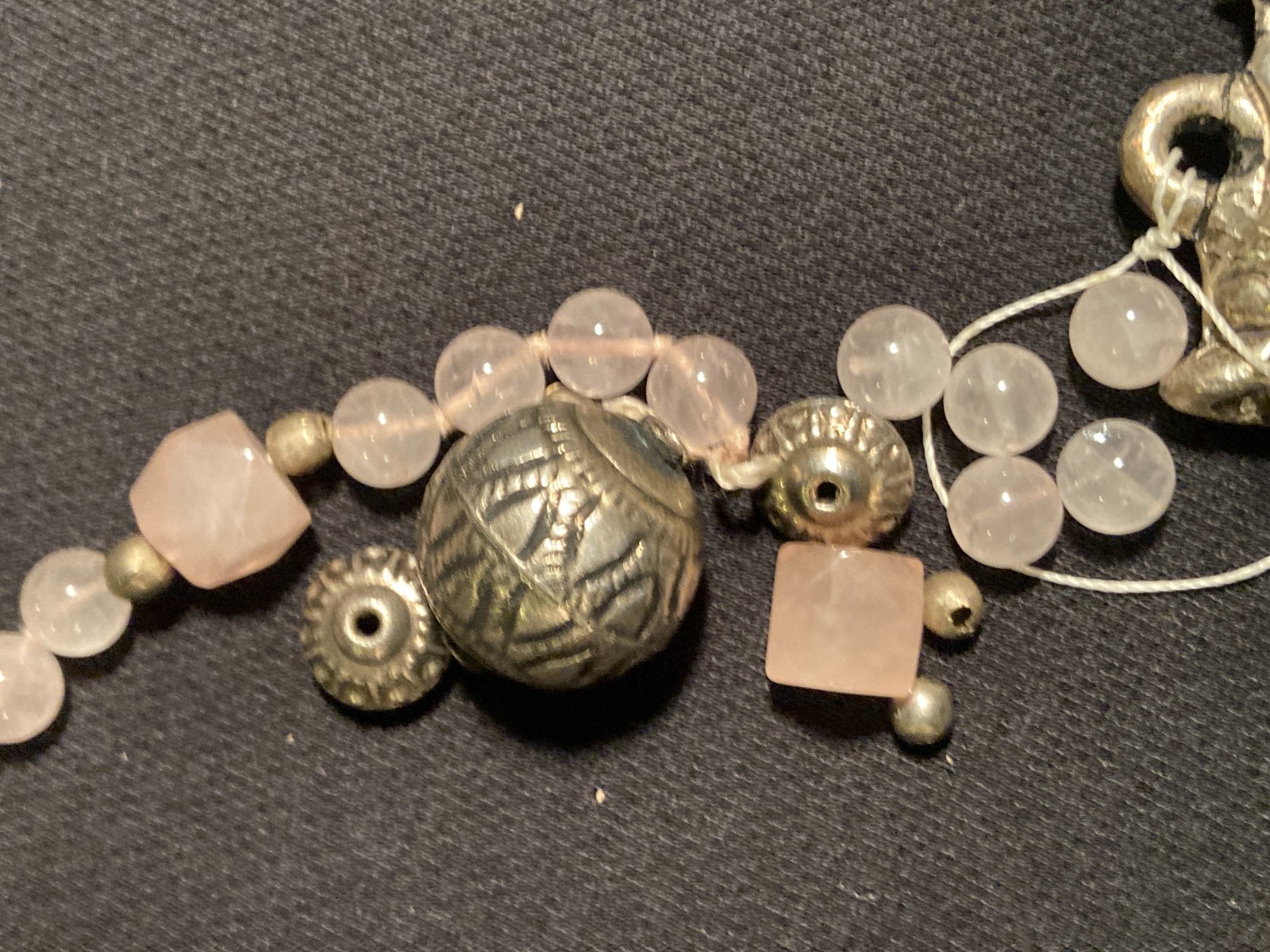 Vintage Foo Dog Chinese Silver Pendant Necklace with Pink stone or glass beads