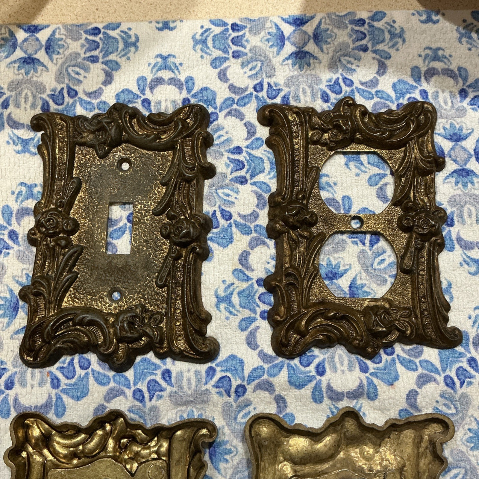 7 Vintage Electrical Outlet & Switch Covers – Edmar Flower Rose Art Nouveau Gold