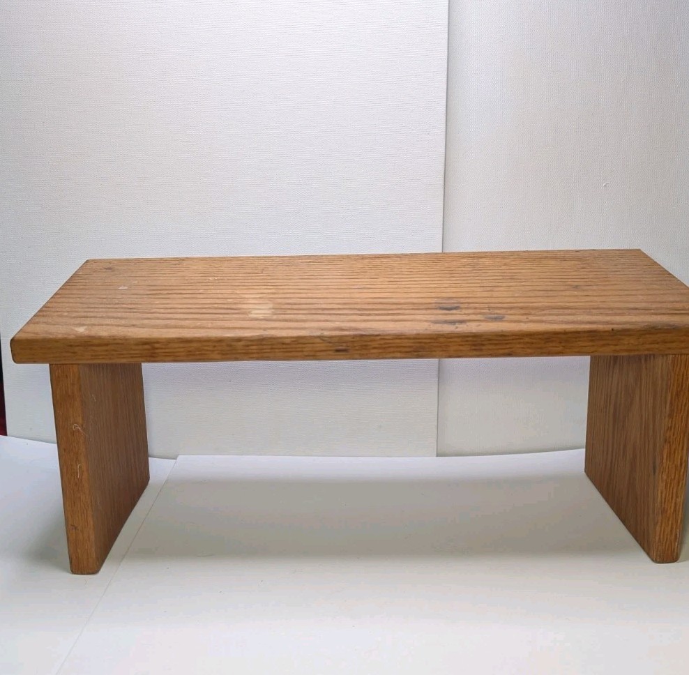 Vintage Solid Oak Wood Display Riser Stand Rustic Farmhouse Plant Shelf Bench