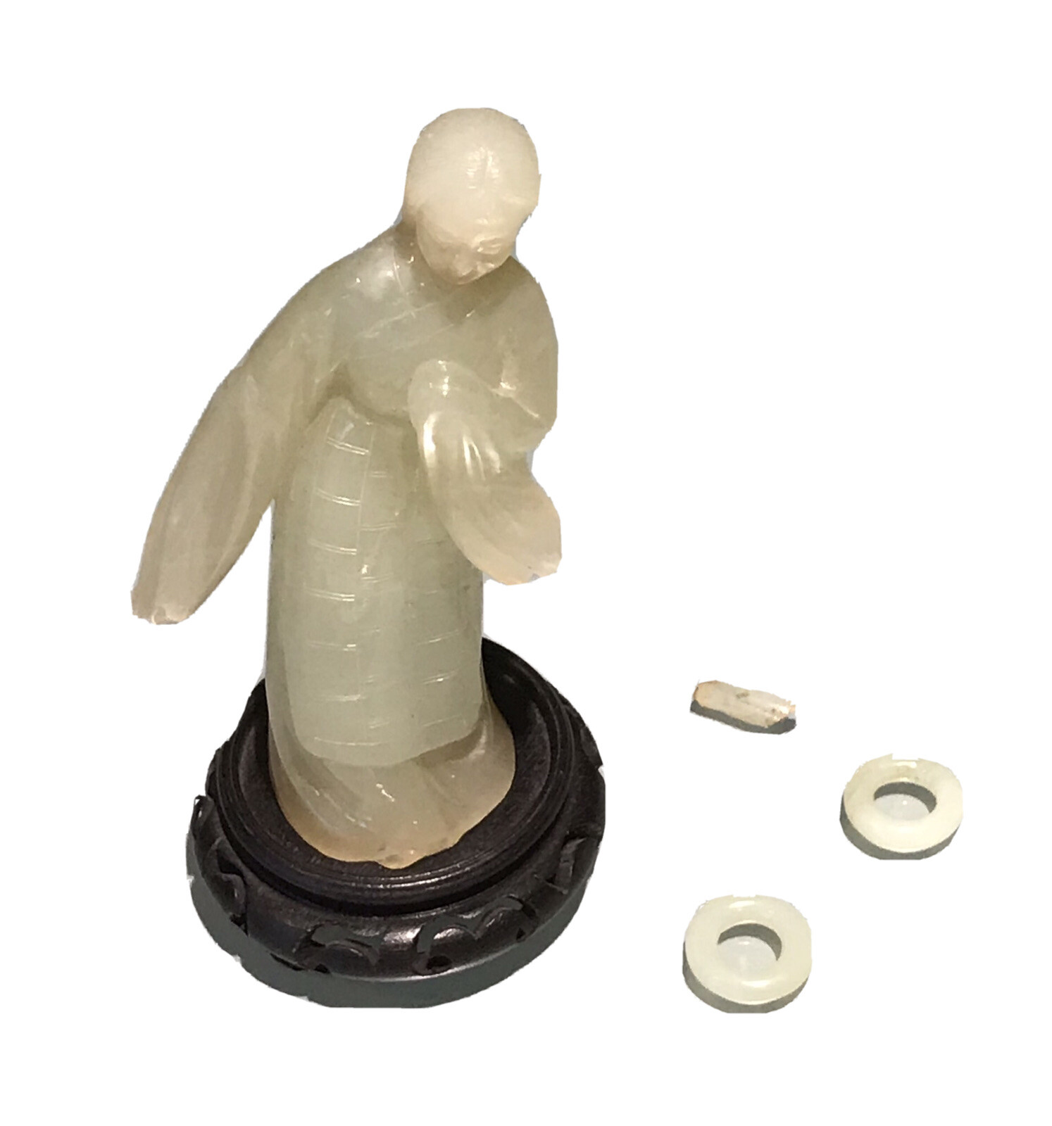 Vintage Antique Chinese Carved Jade Hardstone Geisha Rings Figurine Bust Stand