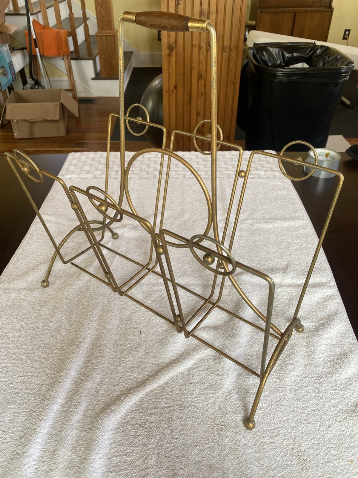 Mid Century Modern Wire and Teak Magazine Rack