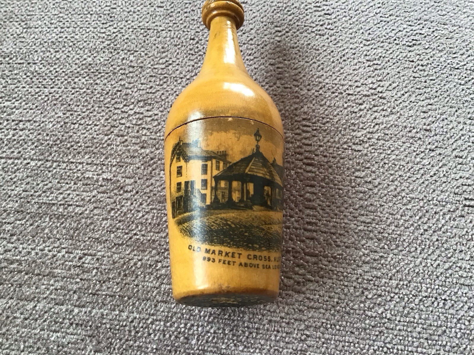 Mauchline Transfer Ware Sewing Container + Contents. ALSTON.9cm.