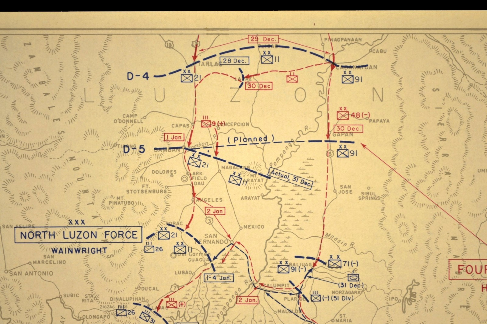 WWII Withdrawal Bataan Peninsula Map Luzon Island Philippines General MacArthur