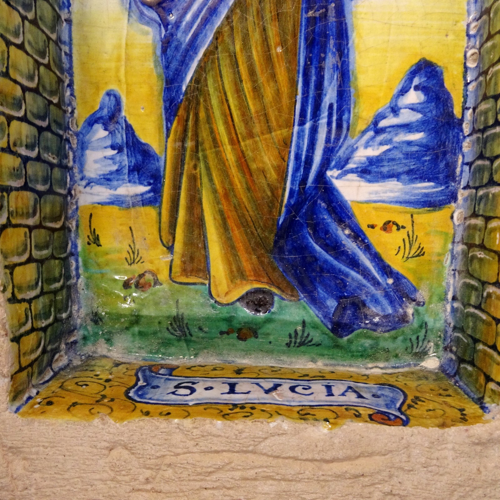 Polychrome Decor Renaissance Tile – Glaze – Italy 16Th/17Th Century Sainte Lucie