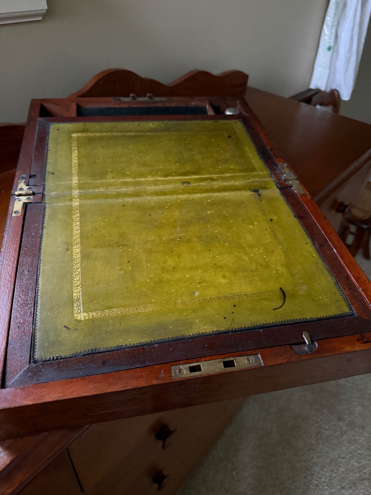Antique Portable Wooden Veneer Traveling Folding Writing Lap Desk