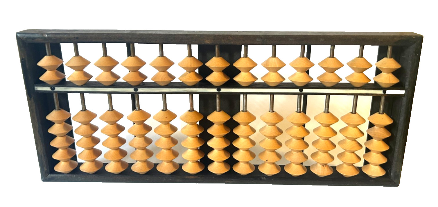 Vintage Chinese Suanpan Wood Abacus Decor Rows 91 Beads 12 x 5″