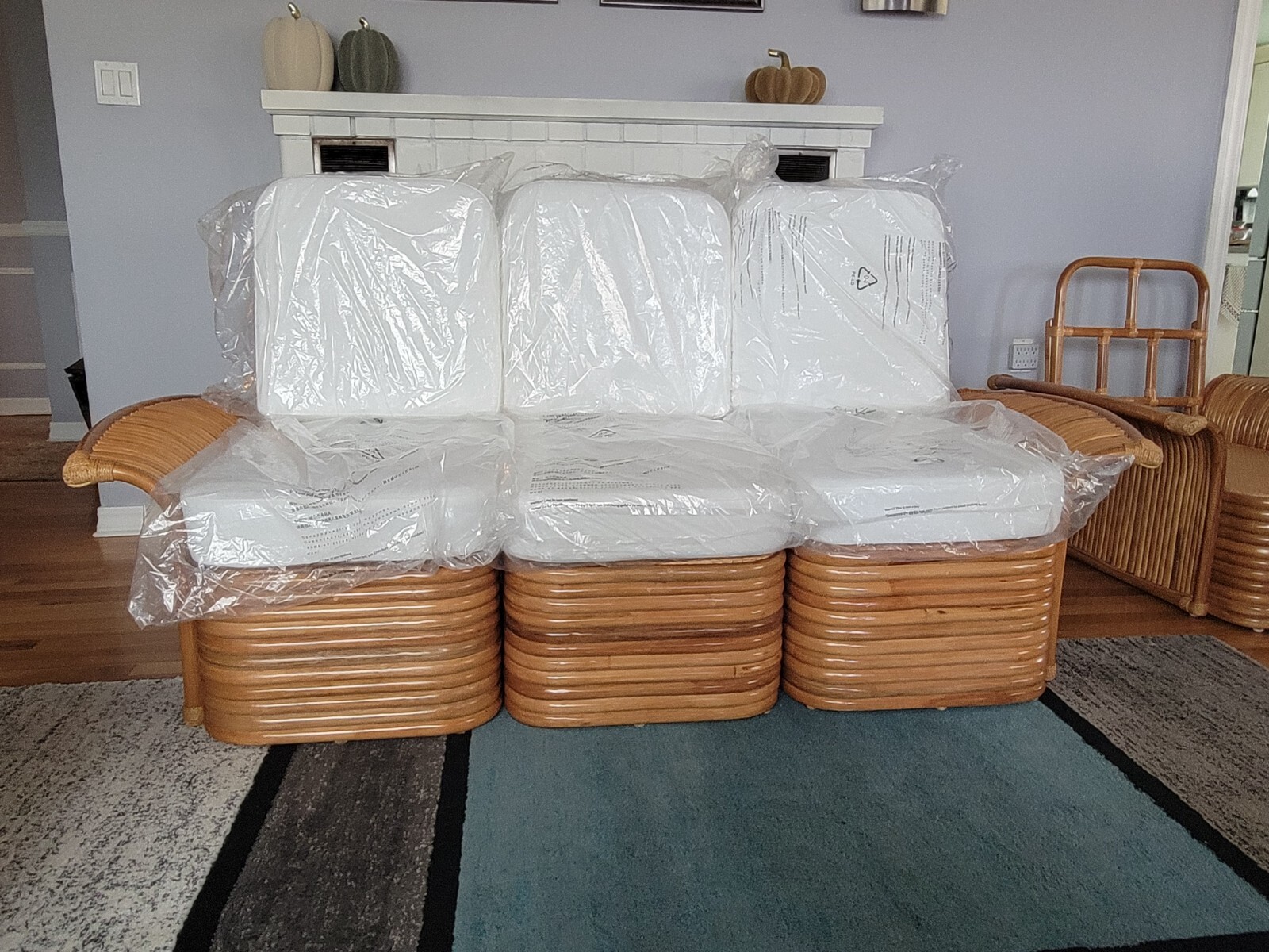 Golden Girls Couch Rattan Fan Arm Furniture 3 Seat Sofa 2 Chairs Bamboo Wicker
