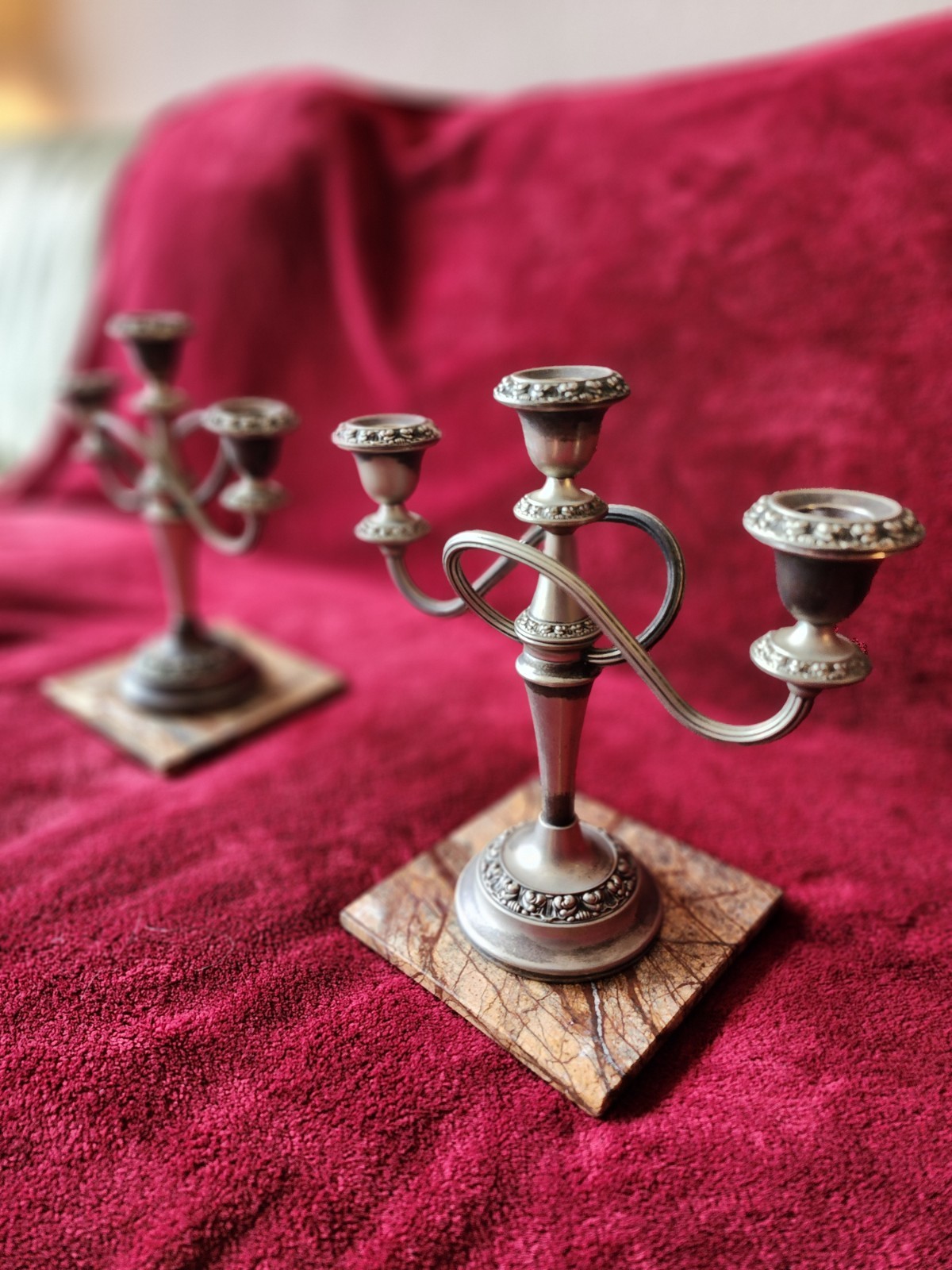 3 Branch Silver Plate Candelabras ~ Set of 2