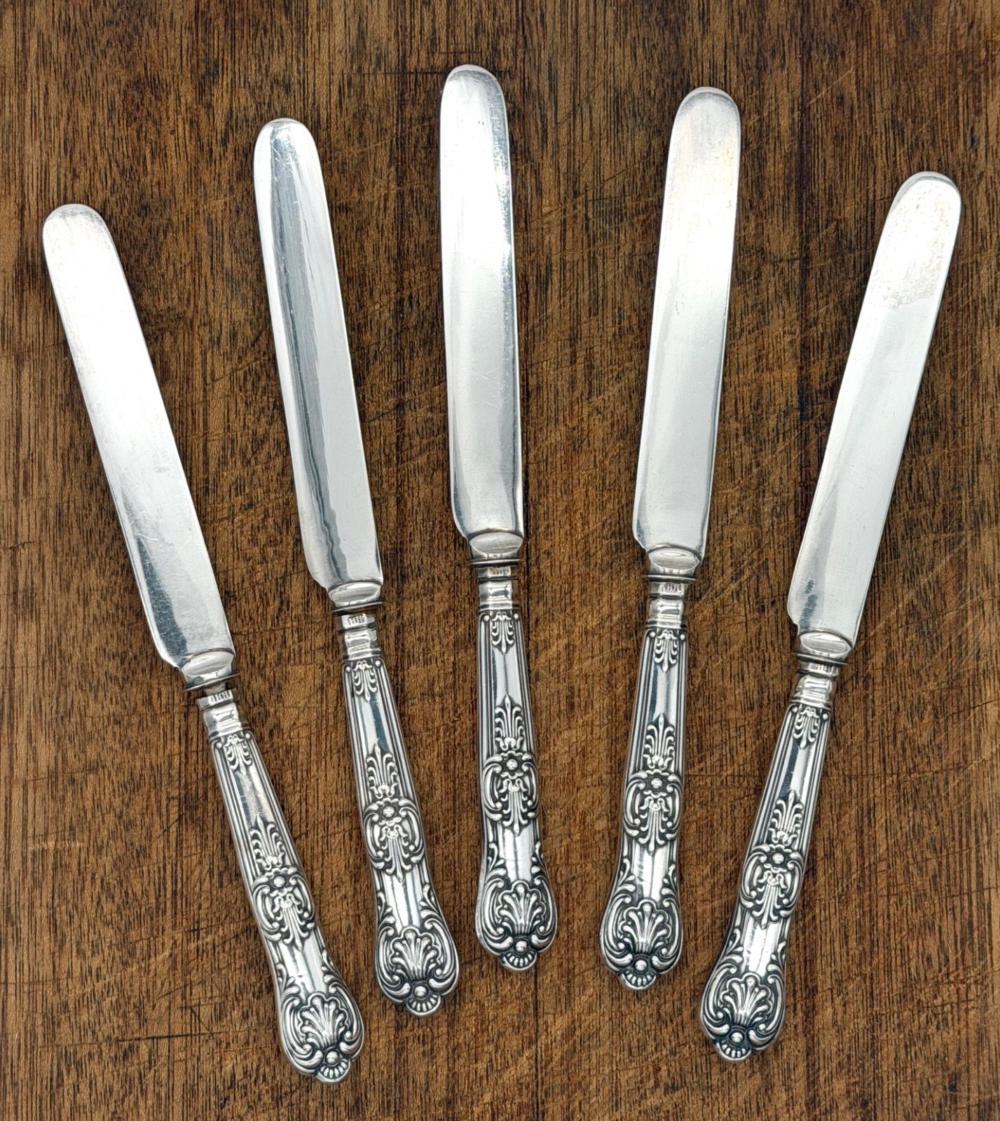 Victorian 1892 Sterling Kings Dessert Knives Set 5 Harrison Bros SM Co Blades