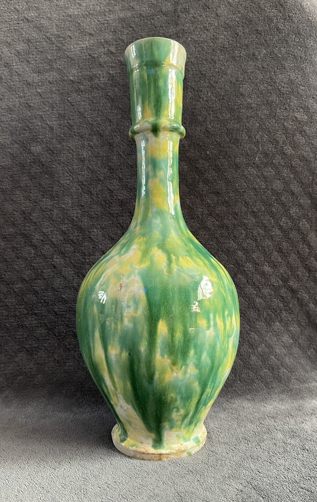 RARE Antique Middle Eastern Drip Splash Glazed Earthenware Bottle Form Vase