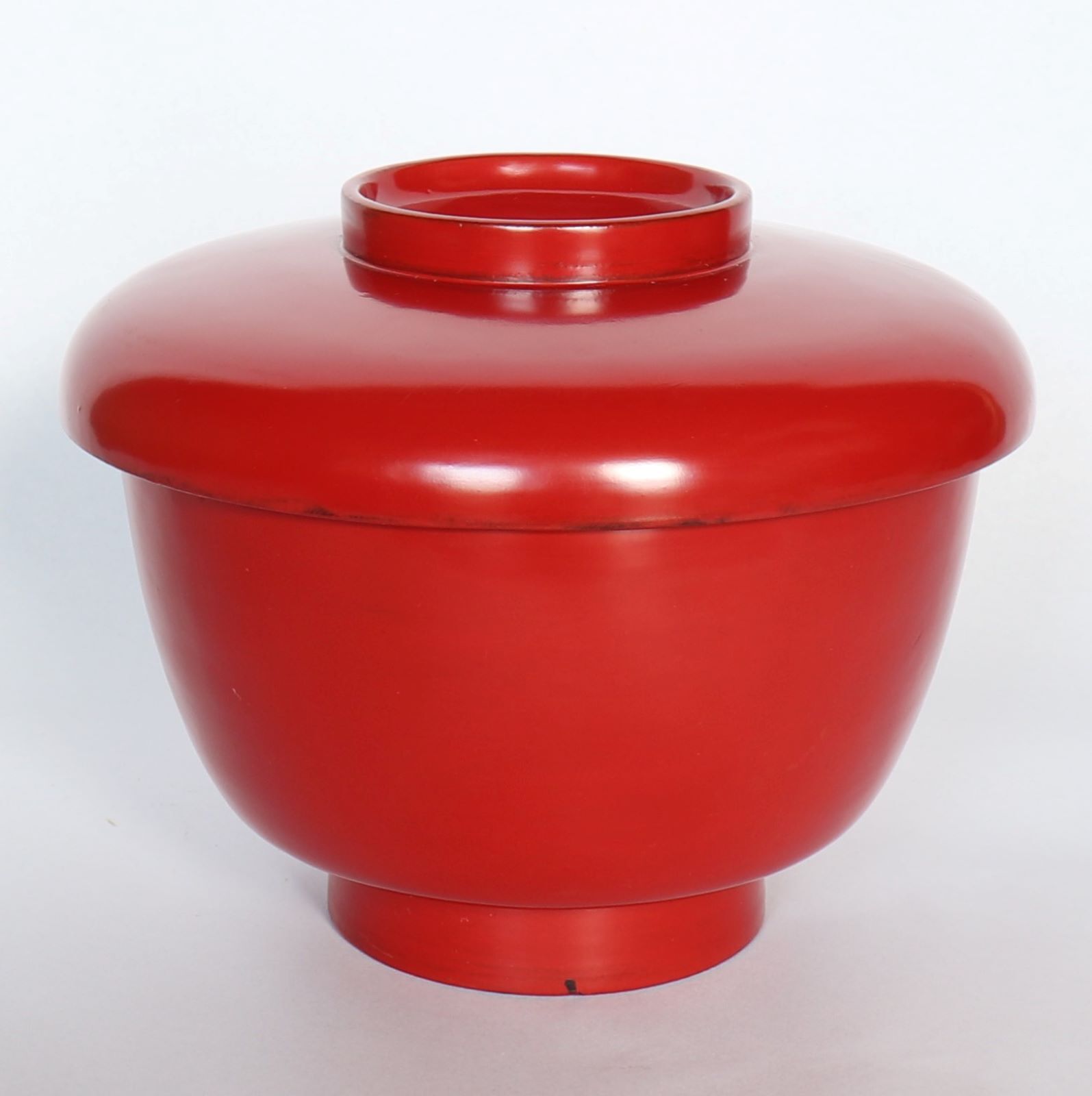 Japanese Vintage Covered Bowl Wajima Lacquer Ware Wood Red H10.5 cm 4.1″