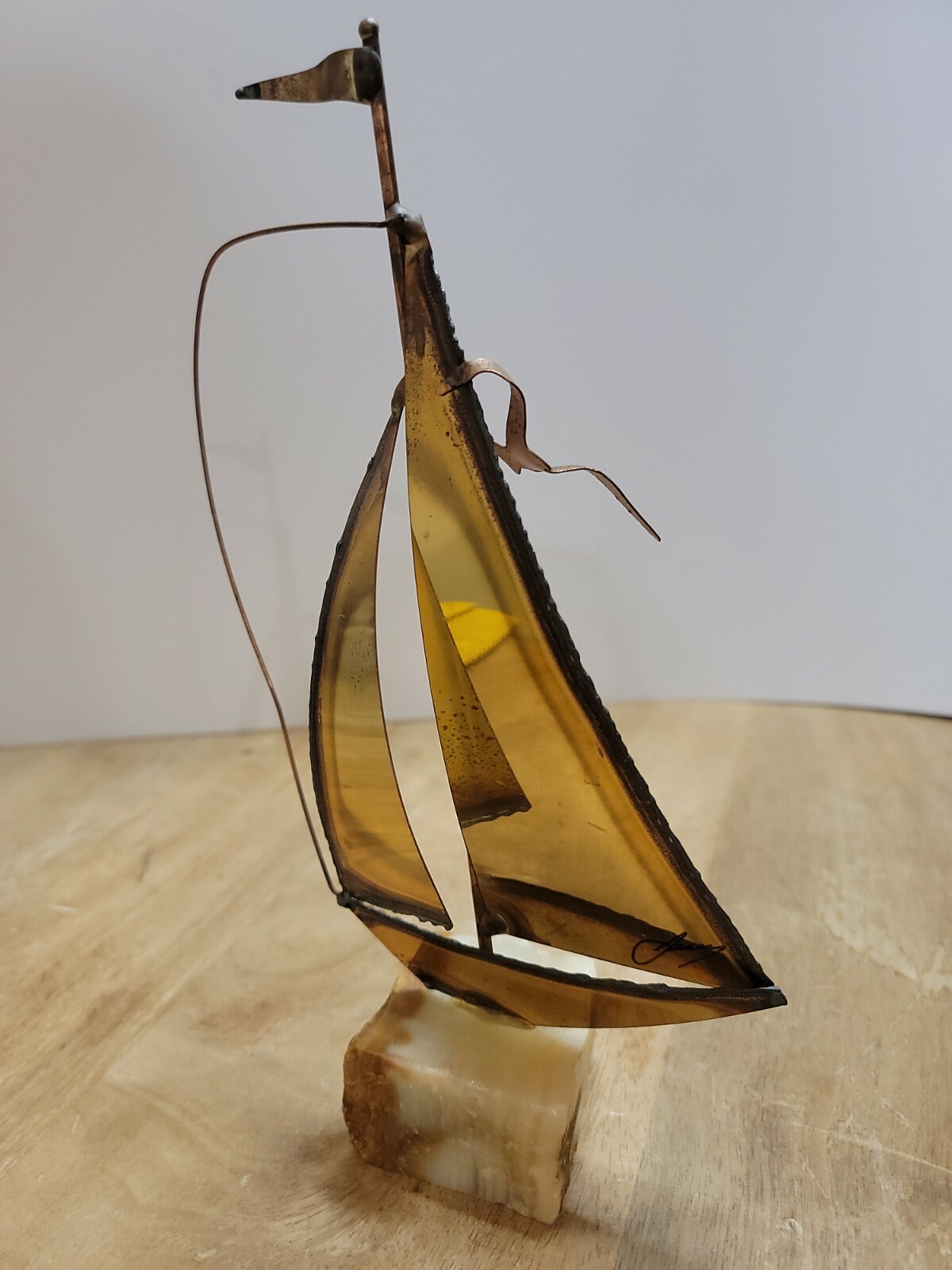 Vintage Mid Century MARIO JASON Brass Sail Boat Sculpture Art Artist Signed