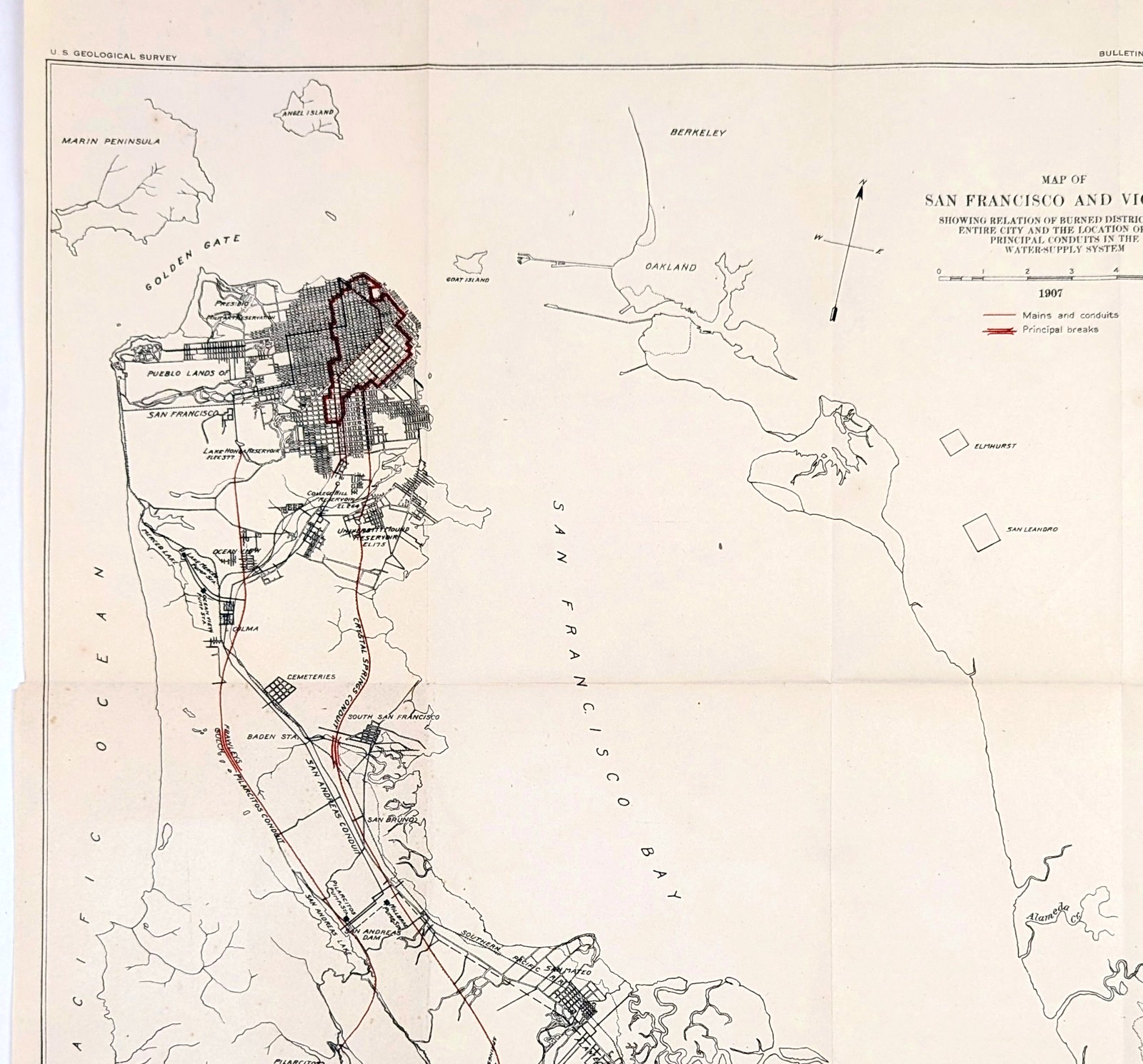 1907 SAN FRANCISCO – Burned District Map ORIGINAL Earthquake Disaster