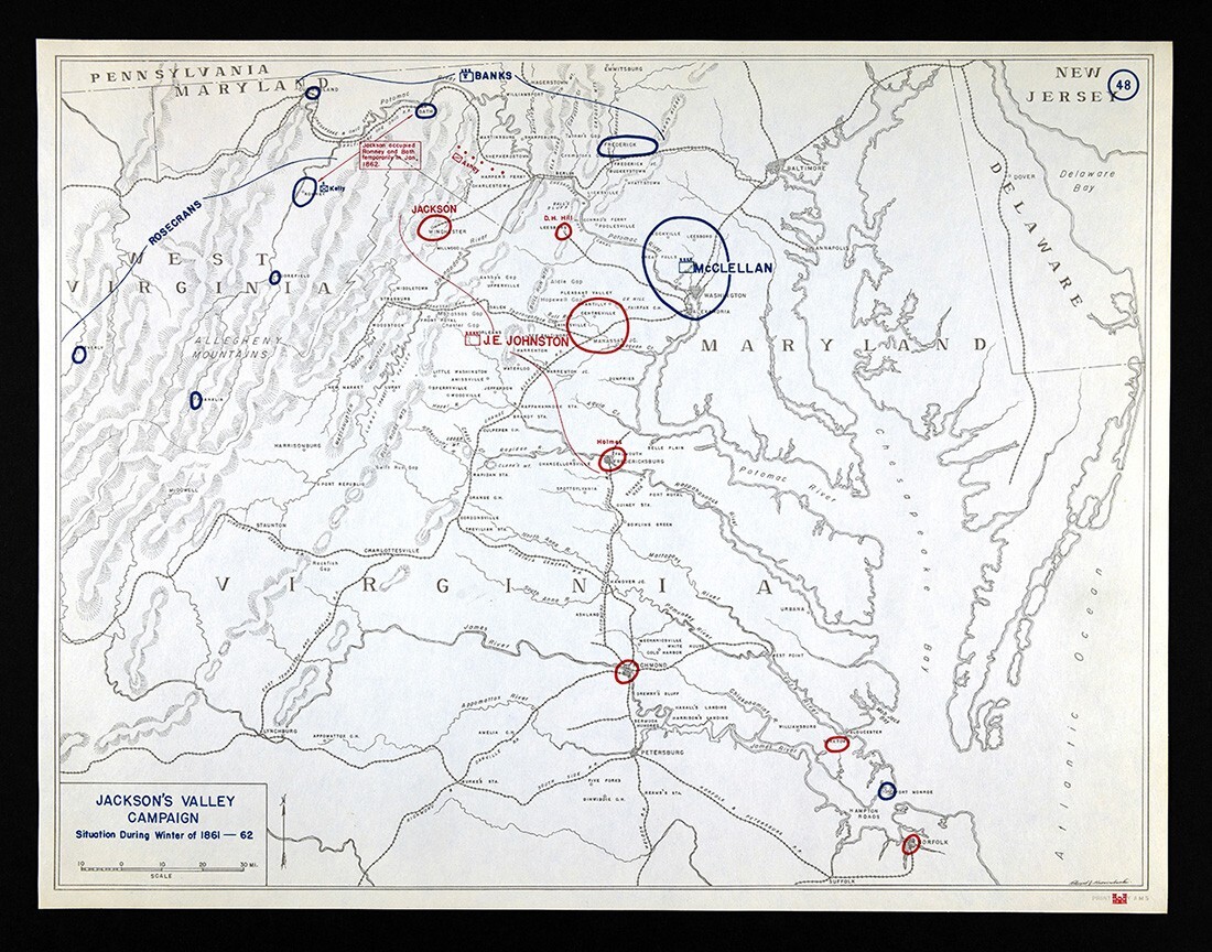 West Point Civil War Map Jackson’s Valley Campaign Troop Positions – Winter 1861