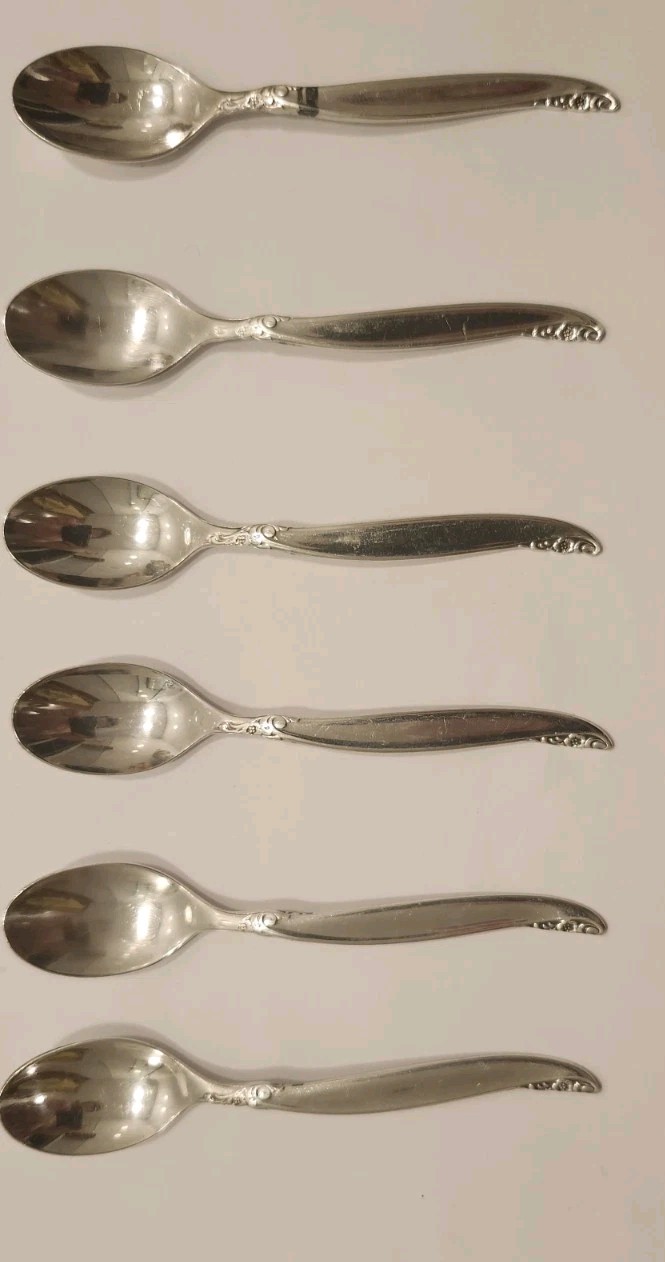 Six 1961 Rogers Silverplate Leilana Collection Demitasse Spoons