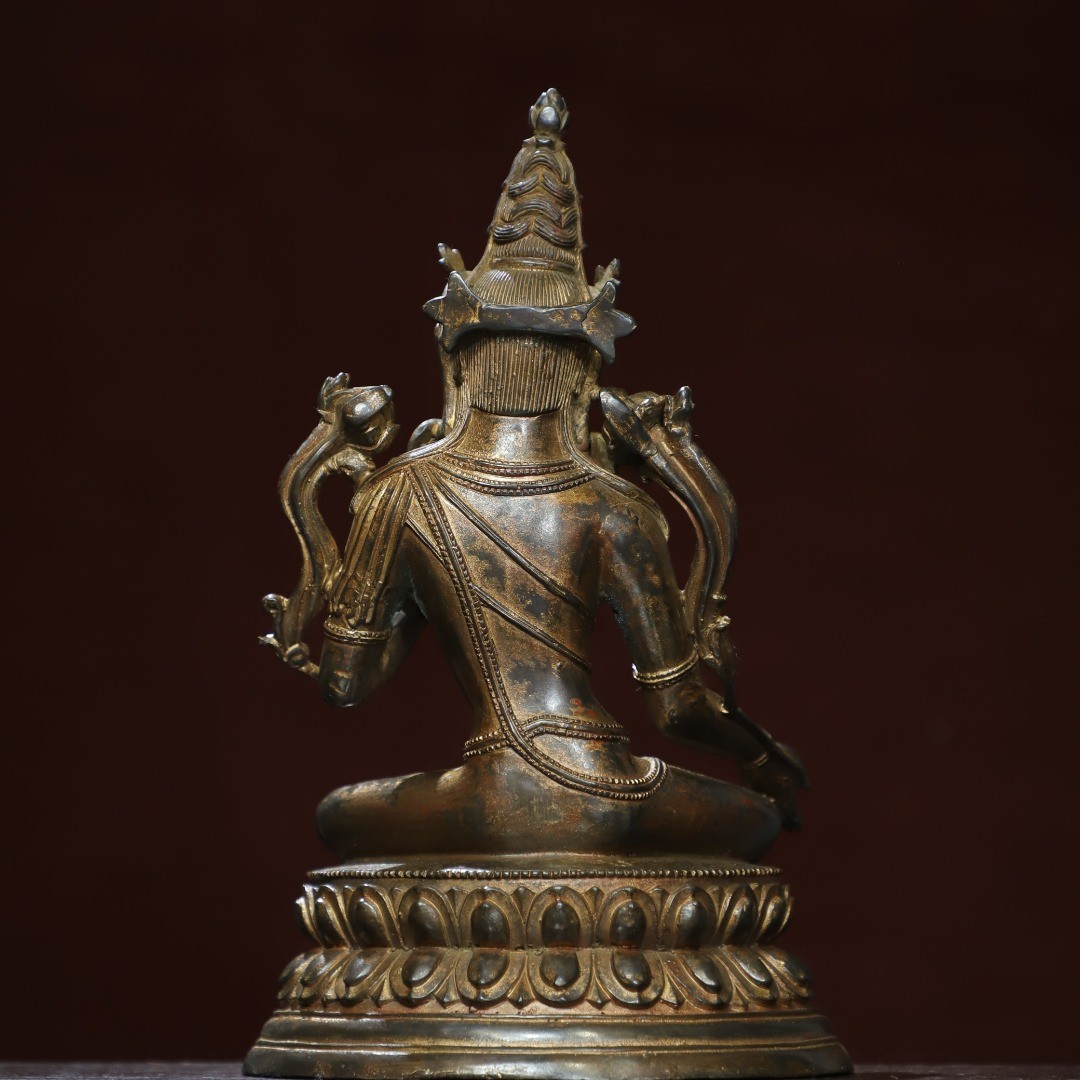 12″ China Old Ancient Tibetan Buddhism Bronze Ni Jin Green Tara Buddha Statue