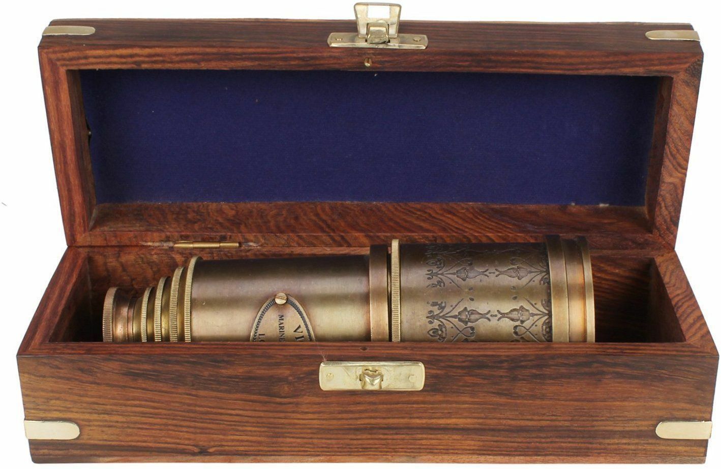 BRASS ANTIQUE VINTAGE 20″VICTORIAN MARINE TELESCOPE Wooden Box SPYGLASS NEW GIFT