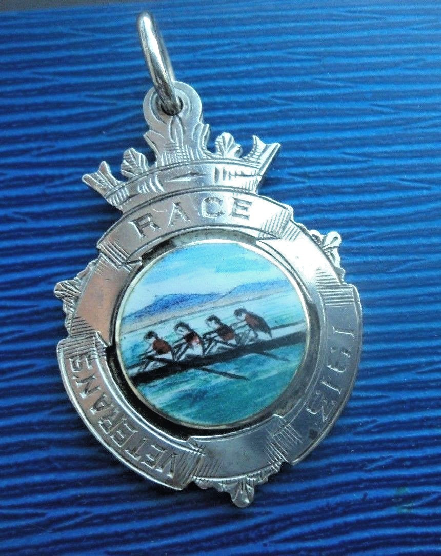 Silver Enamel Rowing Medal Fob Antique Sterling hallmark 1913 Birmingham