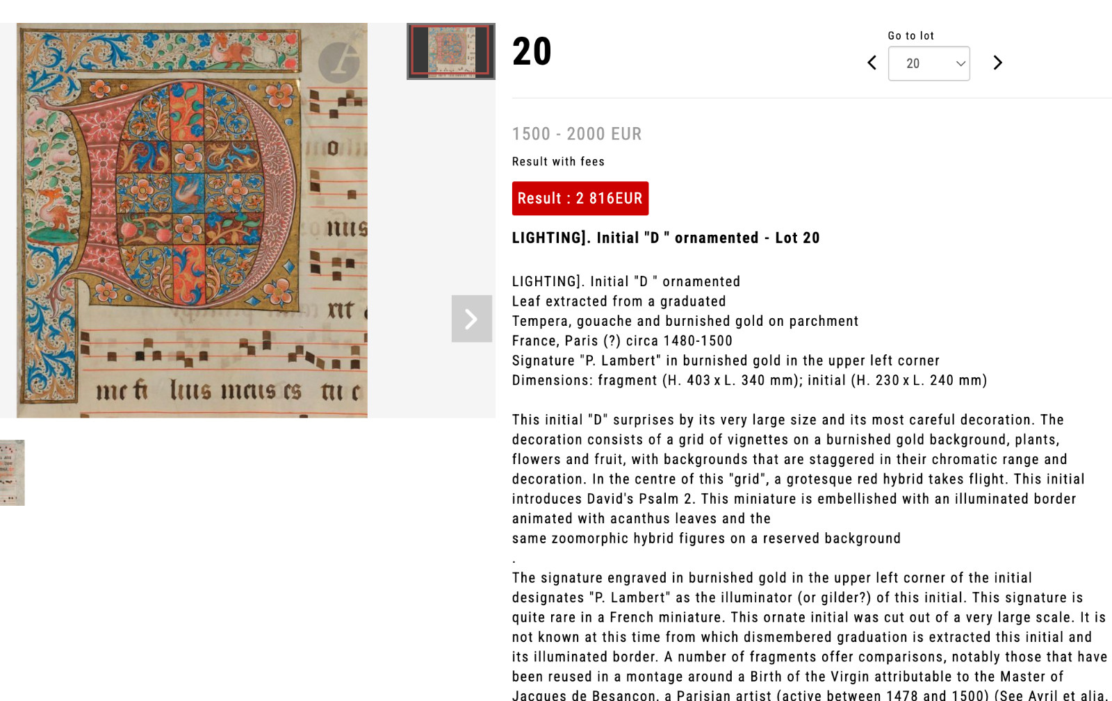 Illuminated Manuscript Leaf – Large Decorated Initial ‘B’